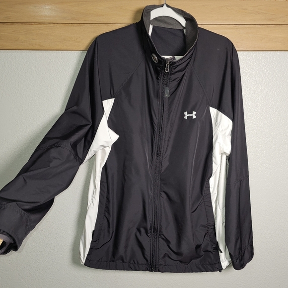 Mens Black and White Under Armour Windbreaker Jacket Colorblock Size Large - Picture 2 of 15